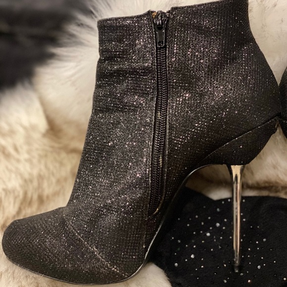 Sexy Ankle High Heel Black Sparkly Glitter boots - Picture 7 of 16